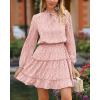 imageBTFBM Women Casual Summer Spring Dresses 2025 Tie Neck Long Sleeve High Waist Tiered Ruffle Aline Swing Tunic Mini DressLeopard Pink