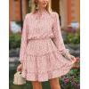 imageBTFBM Women Casual Summer Spring Dresses 2025 Tie Neck Long Sleeve High Waist Tiered Ruffle Aline Swing Tunic Mini DressLeopard Pink