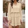 imageBTFBM Women Casual Summer Spring Dresses 2025 Tie Neck Long Sleeve High Waist Tiered Ruffle Aline Swing Tunic Mini DressLong Sleeve Apricot