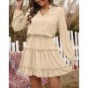 imageBTFBM Women Casual Summer Spring Dresses 2025 Tie Neck Long Sleeve High Waist Tiered Ruffle Aline Swing Tunic Mini DressLong Sleeve Apricot