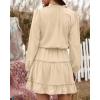 imageBTFBM Women Casual Summer Spring Dresses 2025 Tie Neck Long Sleeve High Waist Tiered Ruffle Aline Swing Tunic Mini DressLong Sleeve Apricot