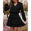 imageBTFBM Women Casual Summer Spring Dresses 2025 Tie Neck Long Sleeve High Waist Tiered Ruffle Aline Swing Tunic Mini DressLong Sleeve Black
