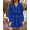 imageBTFBM Women Casual Summer Spring Dresses 2025 Tie Neck Long Sleeve High Waist Tiered Ruffle Aline Swing Tunic Mini DressLong Sleeve Bright Blue