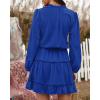 imageBTFBM Women Casual Summer Spring Dresses 2025 Tie Neck Long Sleeve High Waist Tiered Ruffle Aline Swing Tunic Mini DressLong Sleeve Bright Blue