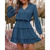 imageBTFBM Women Casual Summer Spring Dresses 2025 Tie Neck Long Sleeve High Waist Tiered Ruffle Aline Swing Tunic Mini DressLong Sleeve Dark Blue