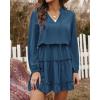 imageBTFBM Women Casual Summer Spring Dresses 2025 Tie Neck Long Sleeve High Waist Tiered Ruffle Aline Swing Tunic Mini DressLong Sleeve Dark Blue