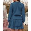 imageBTFBM Women Casual Summer Spring Dresses 2025 Tie Neck Long Sleeve High Waist Tiered Ruffle Aline Swing Tunic Mini DressLong Sleeve Dark Blue