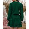 imageBTFBM Women Casual Summer Spring Dresses 2025 Tie Neck Long Sleeve High Waist Tiered Ruffle Aline Swing Tunic Mini DressLong Sleeve Dark Green