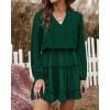 imageBTFBM Women Casual Summer Spring Dresses 2025 Tie Neck Long Sleeve High Waist Tiered Ruffle Aline Swing Tunic Mini DressLong Sleeve Dark Green