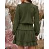 imageBTFBM Women Casual Summer Spring Dresses 2025 Tie Neck Long Sleeve High Waist Tiered Ruffle Aline Swing Tunic Mini DressLong Sleeve Green