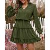imageBTFBM Women Casual Summer Spring Dresses 2025 Tie Neck Long Sleeve High Waist Tiered Ruffle Aline Swing Tunic Mini DressLong Sleeve Green