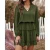 imageBTFBM Women Casual Summer Spring Dresses 2025 Tie Neck Long Sleeve High Waist Tiered Ruffle Aline Swing Tunic Mini DressLong Sleeve Green