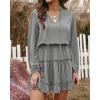 imageBTFBM Women Casual Summer Spring Dresses 2025 Tie Neck Long Sleeve High Waist Tiered Ruffle Aline Swing Tunic Mini DressLong Sleeve Grey