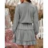 imageBTFBM Women Casual Summer Spring Dresses 2025 Tie Neck Long Sleeve High Waist Tiered Ruffle Aline Swing Tunic Mini DressLong Sleeve Grey