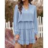 imageBTFBM Women Casual Summer Spring Dresses 2025 Tie Neck Long Sleeve High Waist Tiered Ruffle Aline Swing Tunic Mini DressLong Sleeve Light Blue