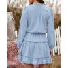 imageBTFBM Women Casual Summer Spring Dresses 2025 Tie Neck Long Sleeve High Waist Tiered Ruffle Aline Swing Tunic Mini DressLong Sleeve Light Blue