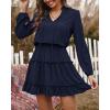 imageBTFBM Women Casual Summer Spring Dresses 2025 Tie Neck Long Sleeve High Waist Tiered Ruffle Aline Swing Tunic Mini DressLong Sleeve Navy