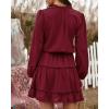 imageBTFBM Women Casual Summer Spring Dresses 2025 Tie Neck Long Sleeve High Waist Tiered Ruffle Aline Swing Tunic Mini DressLong Sleeve Red