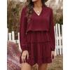 imageBTFBM Women Casual Summer Spring Dresses 2025 Tie Neck Long Sleeve High Waist Tiered Ruffle Aline Swing Tunic Mini DressLong Sleeve Red