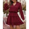 imageBTFBM Women Casual Summer Spring Dresses 2025 Tie Neck Long Sleeve High Waist Tiered Ruffle Aline Swing Tunic Mini DressLong Sleeve Red