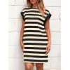 imageBTFBM Womens 2025 Summer Striped T Shirt Dress Loose Cap Sleeve Crew Neck Casual Beach Fashion Short Dresses PocketsBlack