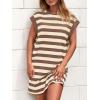 imageBTFBM Womens 2025 Summer Striped T Shirt Dress Loose Cap Sleeve Crew Neck Casual Beach Fashion Short Dresses PocketsKhaki