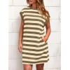 imageBTFBM Womens 2025 Summer Striped T Shirt Dress Loose Cap Sleeve Crew Neck Casual Beach Fashion Short Dresses PocketsKhaki Green