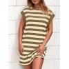 imageBTFBM Womens 2025 Summer Striped T Shirt Dress Loose Cap Sleeve Crew Neck Casual Beach Fashion Short Dresses PocketsKhaki Green