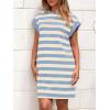 imageBTFBM Womens 2025 Summer Striped T Shirt Dress Loose Cap Sleeve Crew Neck Casual Beach Fashion Short Dresses PocketsLight Blue