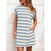 imageBTFBM Womens 2025 Summer Striped T Shirt Dress Loose Cap Sleeve Crew Neck Casual Beach Fashion Short Dresses PocketsLight Blue