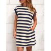 imageBTFBM Womens 2025 Summer Striped T Shirt Dress Loose Cap Sleeve Crew Neck Casual Beach Fashion Short Dresses PocketsNavy