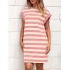 imageBTFBM Womens 2025 Summer Striped T Shirt Dress Loose Cap Sleeve Crew Neck Casual Beach Fashion Short Dresses PocketsPink
