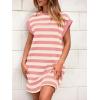 imageBTFBM Womens 2025 Summer Striped T Shirt Dress Loose Cap Sleeve Crew Neck Casual Beach Fashion Short Dresses PocketsPink