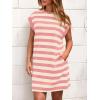 imageBTFBM Womens 2025 Summer Striped T Shirt Dress Loose Cap Sleeve Crew Neck Casual Beach Fashion Short Dresses PocketsPink