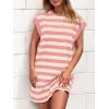 imageBTFBM Womens 2025 Summer Striped T Shirt Dress Loose Cap Sleeve Crew Neck Casual Beach Fashion Short Dresses PocketsPink