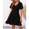 imageBTFBM Womens Beach Vacation Dress V Neck Short Sleeve Smocked Swiss Dot Casual Ruffle Mini Spring Summer Dresses 2025Swiss Dot Black