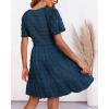 imageBTFBM Womens Beach Vacation Dress V Neck Short Sleeve Smocked Swiss Dot Casual Ruffle Mini Spring Summer Dresses 2025Swiss Dot Dark Blue