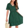 imageBTFBM Womens Beach Vacation Dress V Neck Short Sleeve Smocked Swiss Dot Casual Ruffle Mini Spring Summer Dresses 2025Swiss Dot Dark Green