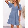 imageBTFBM Womens Beach Vacation Dress V Neck Short Sleeve Smocked Swiss Dot Casual Ruffle Mini Spring Summer Dresses 2025Swiss Dot Grey Blue