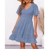 imageBTFBM Womens Beach Vacation Dress V Neck Short Sleeve Smocked Swiss Dot Casual Ruffle Mini Spring Summer Dresses 2025Swiss Dot Grey Blue