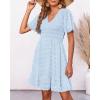 imageBTFBM Womens Beach Vacation Dress V Neck Short Sleeve Smocked Swiss Dot Casual Ruffle Mini Spring Summer Dresses 2025Swiss Dot Light Blue