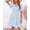 imageBTFBM Womens Beach Vacation Dress V Neck Short Sleeve Smocked Swiss Dot Casual Ruffle Mini Spring Summer Dresses 2025Swiss Dot Light Blue