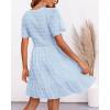 imageBTFBM Womens Beach Vacation Dress V Neck Short Sleeve Smocked Swiss Dot Casual Ruffle Mini Spring Summer Dresses 2025Swiss Dot Light Blue