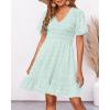 imageBTFBM Womens Beach Vacation Dress V Neck Short Sleeve Smocked Swiss Dot Casual Ruffle Mini Spring Summer Dresses 2025Swiss Dot Light Green