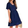 imageBTFBM Womens Beach Vacation Dress V Neck Short Sleeve Smocked Swiss Dot Casual Ruffle Mini Spring Summer Dresses 2025Swiss Dot Navy