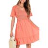 imageBTFBM Womens Beach Vacation Dress V Neck Short Sleeve Smocked Swiss Dot Casual Ruffle Mini Spring Summer Dresses 2025Swiss Dot Orange Pink