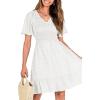 imageBTFBM Womens Beach Vacation Dress V Neck Short Sleeve Smocked Swiss Dot Casual Ruffle Mini Spring Summer Dresses 2025Swiss Dot White