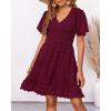 imageBTFBM Womens Beach Vacation Dress V Neck Short Sleeve Smocked Swiss Dot Casual Ruffle Mini Spring Summer Dresses 2025Swiss Dot Wine Red