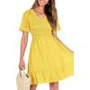 imageBTFBM Womens Beach Vacation Dress V Neck Short Sleeve Smocked Swiss Dot Casual Ruffle Mini Spring Summer Dresses 2025Swiss Dot Yellow