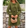 imageBTFBM Womens Casual Short Dress 2025 Bow Tie Front Puff Long Sleeve Button A Line Cute Y2K Going Out Dresses PocketsArmy Green
